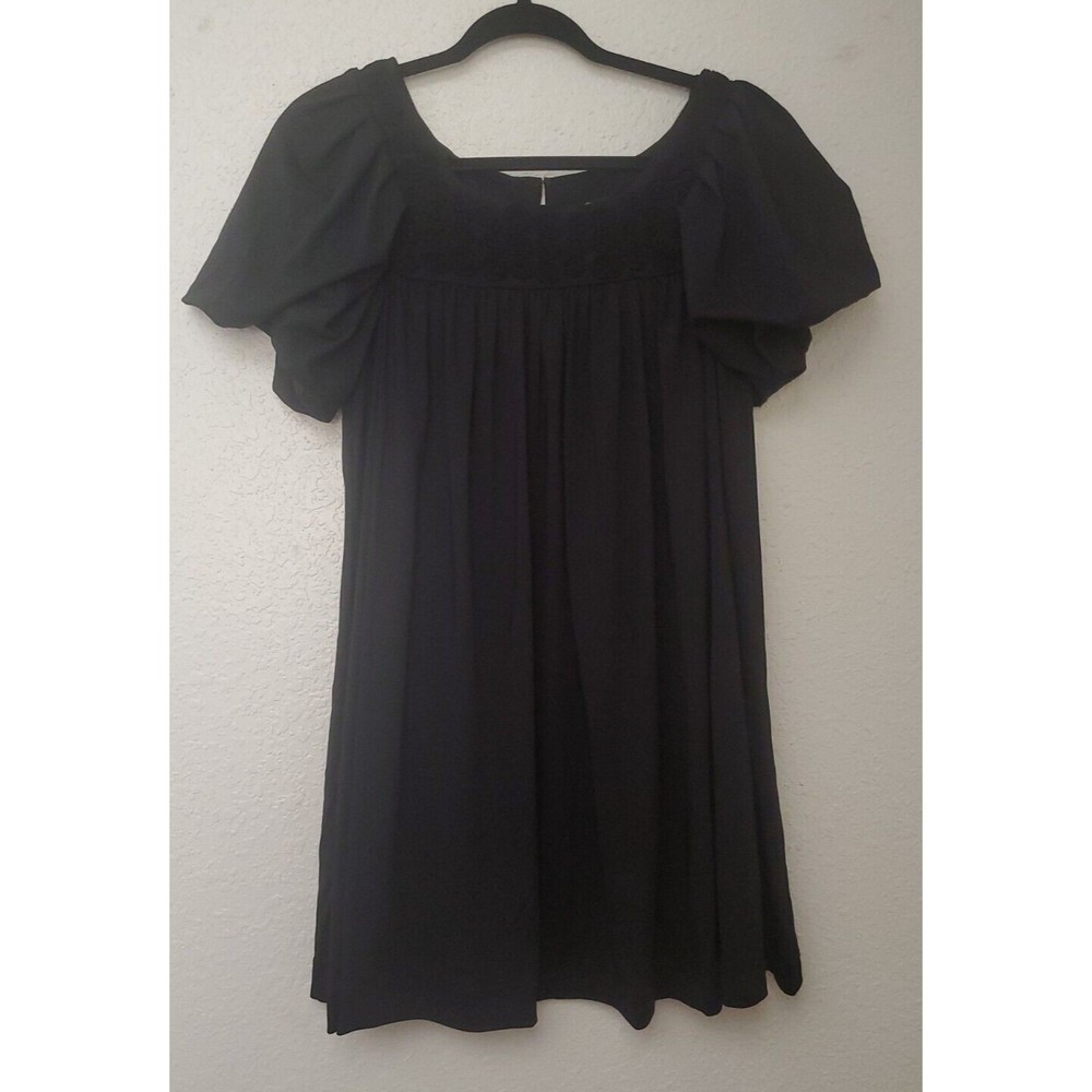 Baby Doll Black Rose Sharagano Heavy Mini Dress Puffed Cup Sleeve EUC
